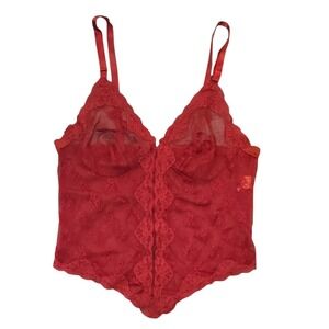 Lorraine Vintage Lingerie Lace Cami Tank Top Red Whimsigoth Fairy Sheer Small